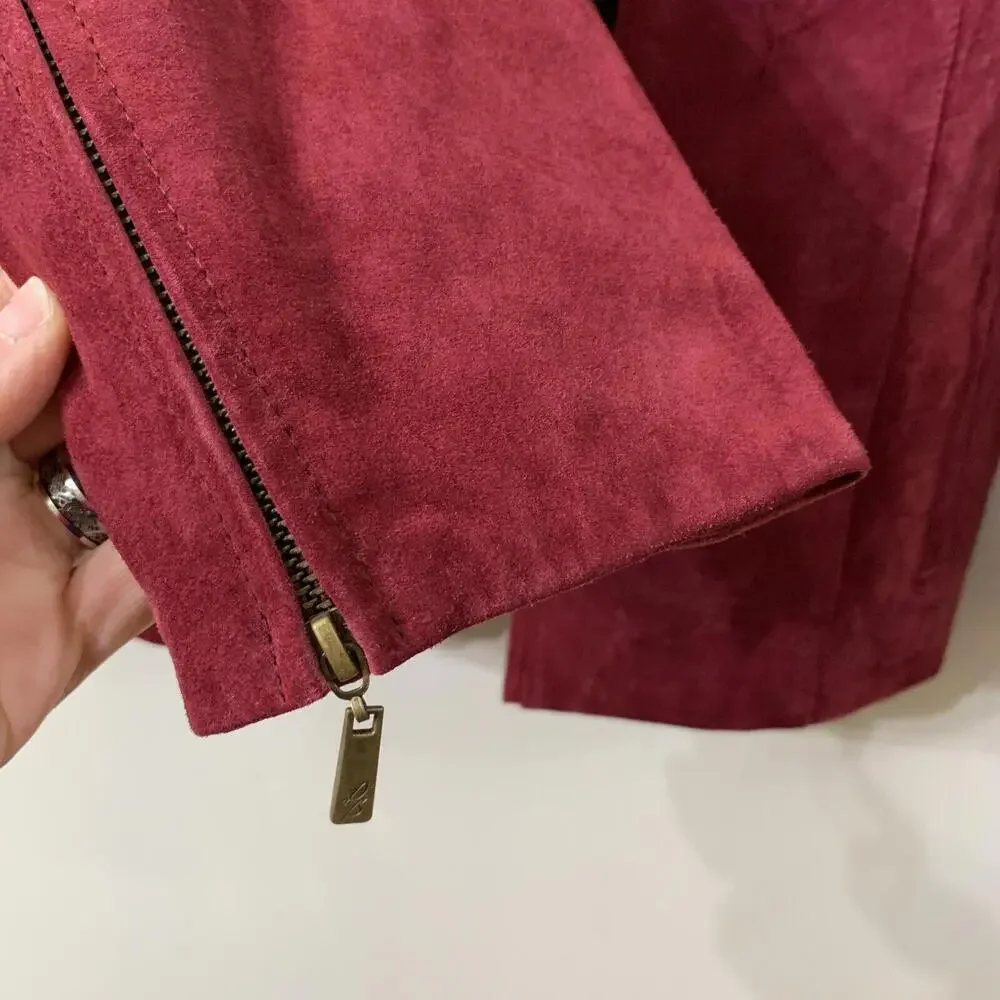 Dennis Basso Womens Sz S Red Suede Genuine Leather Jacket Classy Western Luxury‌ - Picture 7 of 10